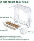 Window Bird Feeder With 4 Ultra Strong Suction Cups, Clear Dual Seed Tray, Easy To Install And Clean, View Wild Birds From Inside