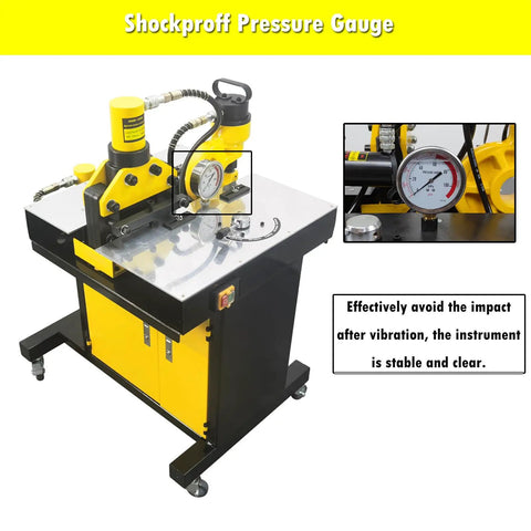 3 In 1 Hydraulic Busbar Cutter Bender Puncher Machine with focus on shockproof pressure gauge and control panel