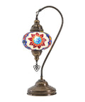 Turkish Mosaic Table Lamp With Built In LED Bulb Hand Cut Glass Mosaics Moroccan Gooseneck Design Tall 45 Cm Lit Accent Light For Living Room.