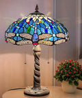 Sea Blue Dragonfly Tiffany Style Stained Glass Desk Lamp For Home Office Living Room Reading Light 16 Inch Shade And 24 Inch Tall