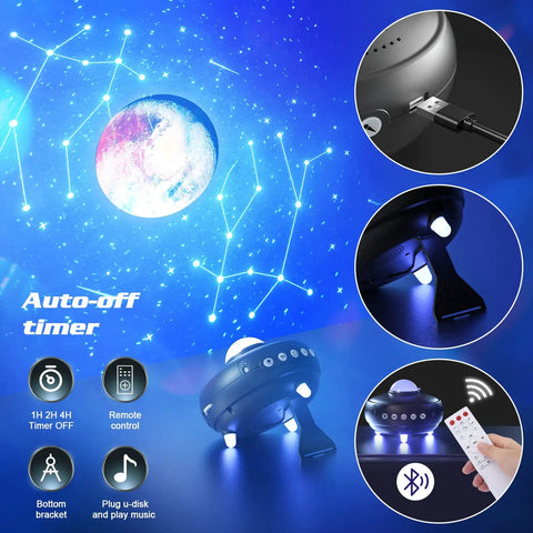 Lit Night Projector With 12 Constellations And 10 Planets Bluetooth Speaker And Timer 10 Color Starry Sky Show For Kids And Adults 20 In 1 Light Projector details with remote and USB features