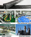 Graphitized expanded PTFE braided packing, black, 10 ft long, 1/8 in x 1/8 in for pumps, valves, or mechanical seals.
