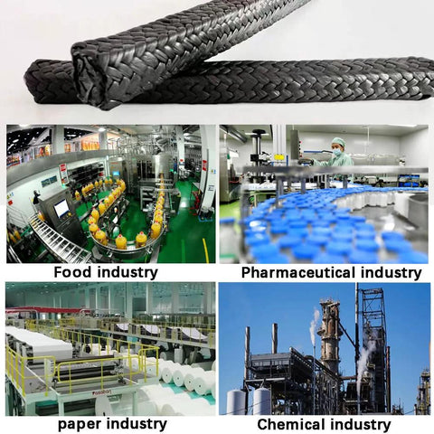 Graphitized expanded PTFE braided packing, black, 10 ft long, 1/8 in x 1/8 in for pumps, valves, or mechanical seals.