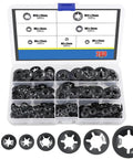 Internal Tooth Lock Washers And Push-On Locking Washers Kit with Speed Clips, Star Fasteners, Assorted M3 to M12, 280 Pieces in Box
