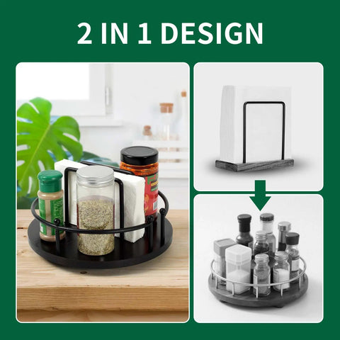 9-Inch Rotating Napkin Holder And Condiment Organizer With 360 Degree Lazy Susan Turntable For Table Cabinet Or Countertop, Easy Access Napkins, Salt And Pepper Shakers, Spices, And Kitchen Decor In Dark Brown