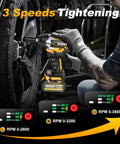 Mechanic using Impact Wrench Half Inch Cordless Beast Torque Gun With 1500 Nm Brushless Power 21V 2x40Ah Batteries on tire