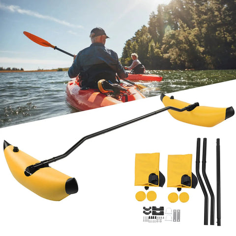 Outrigger Stabilizer Kit for Kayaks and Canoes, Inflatable Foldable Floating Balance Accessory, Yellow, showing full kit