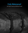 Waterproof Adjustable Capacity Bike Handlebar Bag with Detachable Dry Pack featuring tear-resistant nylon and waterproof TPU shell.