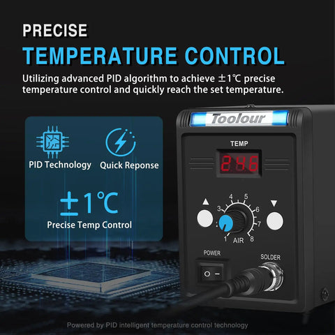 Hot Air Rework Station 110V SMD Soldering Kit With Heat Gun Pro Grade Adjustable Airflow Celsius Fahrenheit Temperature Display