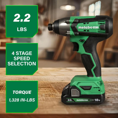 18V MultiVolt Cordless Hammer Drill And Impact Driver Combo Kit with 2 Lithium Ion Batteries and fast charger displayed on a workbench
