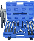 Gear Puller Set 6 In 1 Bearing Puller Kit 13 Piece With Two Jaw And Three Jaw Gear Pullers Reversible Jaws Pro Grade Heavy Duty Cr V Steel Pulley Flywheel Puller Tool For Bearing Gear Pulley Flywheel Removal in blue case and assembled view