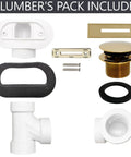 Knockout Polished Brass Tip Toe Bathtub Drain Stopper Kit Features Linear Overflow Faceplate Half Pvc Tees And Straight Fittings For No Fuss Install And Slick Glide Action Sweet Pro Grade Plumbing Setup 20 Pack components including PVC fittings and brass parts.