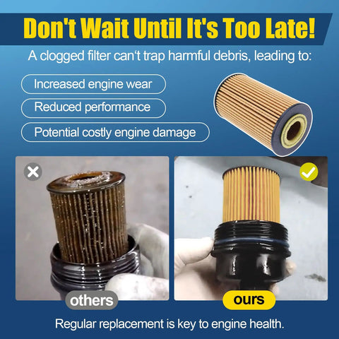 Comparison of a dirty filter and a clean Engine Oil Filter Replacement PF2257G For Chevy Cruze 2010-2019, highlighting effectiveness