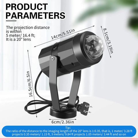 6 Piece Water Effect Projector Lights Set With Ocean Wave LED Night Light Rotating 360 Degree Ceiling Wall Projection For Bedroom Decor Blue Perfect For Undersea Themed Parties And Weddings And Kids Sleep Rooms, showing product dimensions and design.