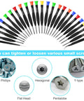 Magnetic 25 Piece Nerd-Grade Precision Screwdriver Set arranged in a semicircle with various bits displayed below