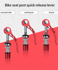 Red Quick Release Bike Seat Post Clamp Set, 10 pack cam levers for easy height adjustment on mountain and road bicycles.