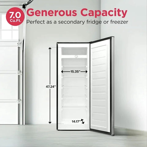 Seven Cubic Foot Convertible Upright Fridge Freezer Real Deal Smooth Operator With Click To Switch Dual Temp Modes for storage display.