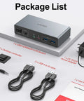 Package list for Dual Monitor KVM Switch For Two PCs With HDMI And DisplayPort, 2 In 2 Out USB 3.0 Hub For Keyboard