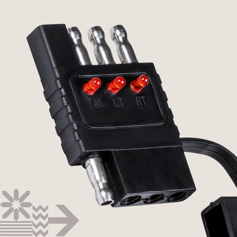 4 Way Flat Trailer Light Tester For 4 Pin Wiring System Inline Between Your Tow Rig And Trailer With Easy Read LEDs To Isolate Wiring Problems Fast And Keep Your Trailer Lights Working Right, black plastic, close-up