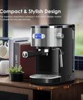 Top Shelf Commercial Espresso Machine With 20 Bar Pump And Smart Pre Infusion Silky Milk Frothing Steam Wand Compact Counter Friendly Build That Hit The Spot For Any Casual Daily Grind, shown in a kitchen setting.