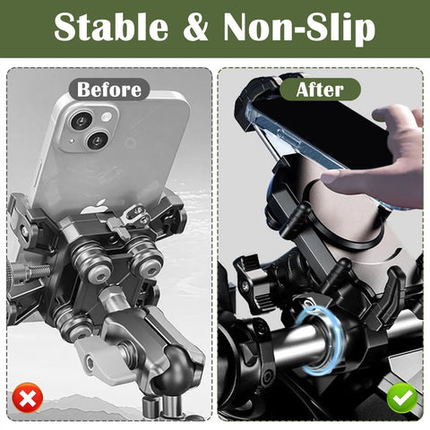 Illustration showing before and after using 14 Piece Bicycle Handlebar Shim Set Rubber Anti Vibration Cushions For 22.2 25.4 To 31.8 Mm Stems Fits Mountain And Road Bikes Includes Shock Pads And Wear Resistant Non Slip Design on a phone mount.