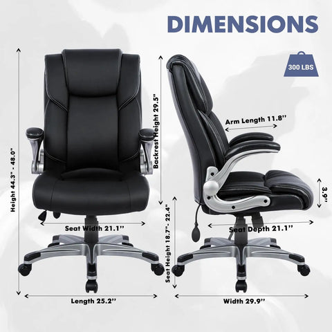 Dimensions of Comfy High Back Executive Office Chair With Inflatable Lumbar Support Padded Leather Ergonomic Comfort