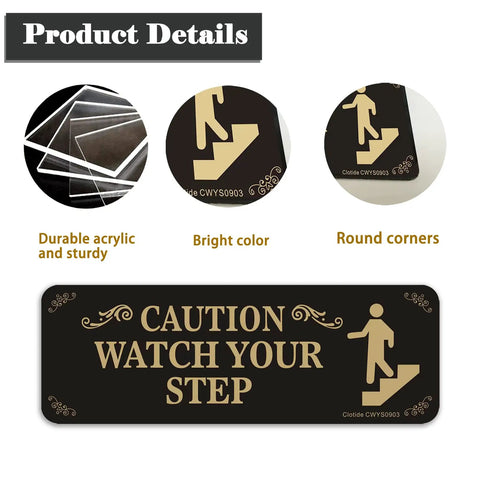 Watch Your Step Caution Sign 3 Pack 3x9 Inch Thick Acrylic Self Adhesive Warning Signs with durable design details