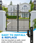 Beefy Heavy Duty Wall Mount Gate Hinges Two Pack for farm and chain link gates with five eighth inch pin, black.