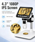 Coin Microscope 1000X With 4 3 Inch LCD Screen For Error Coins And Mint Marks For Coin Nerds 1080P USB Microscope With 8 Adjustable LEDs Photo And Video Capture Built In Storage Works With Windows And Mac, 4.3-inch LCD screen