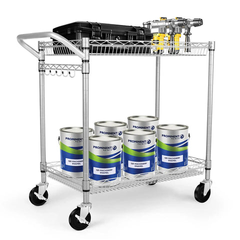 Beefy Two Tier Rolling Utility Cart With 660 Lb Capacity Nsf Listed Commercial Steel Workhorse Anti Rust Chrome Mobile Storage Rack Built Tough For Garage Kitchen Or Warehouse