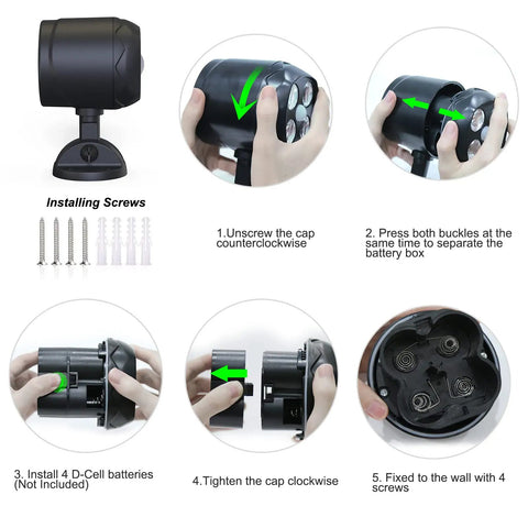 Installation steps for Two Pack Outdoor Motion Sensor Lights With 6000K LED Spotlight Battery Powered 8W 600 Lumen Security Lights