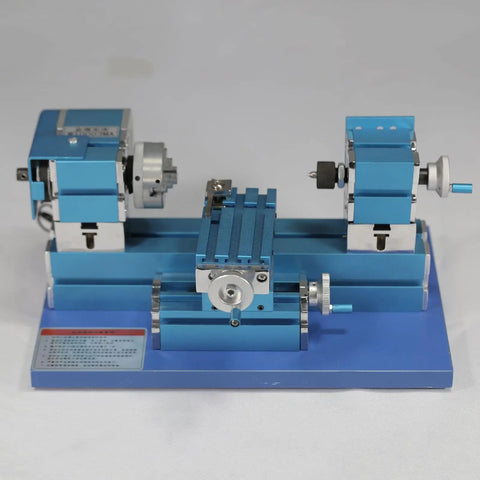 Mini Motorized Lathe Machine For Diy Enthusiasts And School Tech Classes Precision Engine Turning Tool, blue compact design for precision tasks.