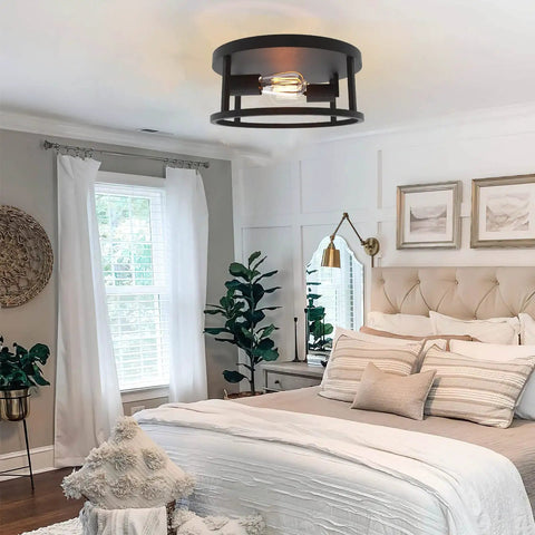 Matte Black Flush Mount Ceiling Light Two Light Fixture With E26 Base For Hallway Kitchen Entryway Bedroom Living Room
