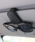 Hella Secure Magnetic Leather Car Visor Sunglasses Holder Stays Put With No Sweat Holds Eyeglasses Firmly And Keeps Tickets Organized During Daily Rides Super Convenient Black Auto Essential holding black sunglasses on car visor