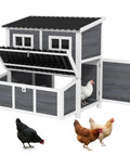 Wooden Chicken Coop 39 Inch With Nesting Box And Pull Out Tray, Waterproof Roof, Outdoor Hen House for 2 to 4 Chickens in Light Gray