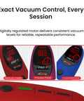 Heavy Duty LCD Electric Vacuum Pump Controller With 10 Pulse Modes And Digital Smart Presets showing red, purple, and blue variants with different settings.