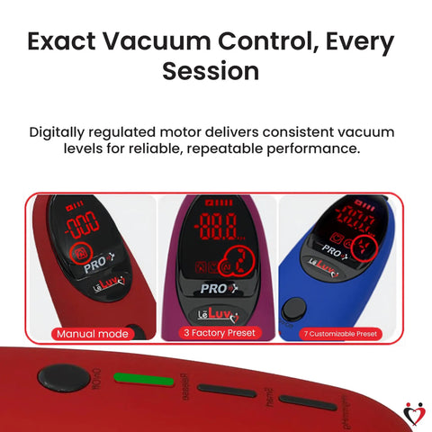 Heavy Duty LCD Electric Vacuum Pump Controller With 10 Pulse Modes And Digital Smart Presets showing red, purple, and blue variants with different settings.