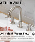 Brushed Nickel Widespread Bathroom Faucet Set 8 Inch 3 Hole With Two Handles Farmhouse Lavatory Vanity Mixer Faucet Pop Up Drain With Overflow No Brainer Remodel, water flowing from spout