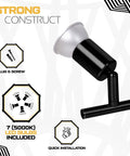Close-up of bulb holder for Flexible Ceiling Track Lighting Kit With Six Spot Lights And Seven LED GU10 Bulbs Included Rotatable Arms.