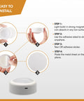 Rechargeable Puck Lights With Remotes, 16 Color Changing LED Puck Lighting installation steps with magnet and adhesive.