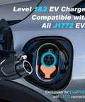 Rock Solid Level 1 And 2 EV Charger Featuring 16 Amp 3.5 Kw Quick Charge heavy-duty charging connector for J1772 EVs.