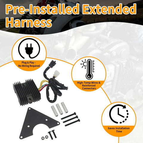 Slight correction Rectifier Move Kit parts including pre-installed harness, connectors, and assembly mount for Ducati 848 1098.