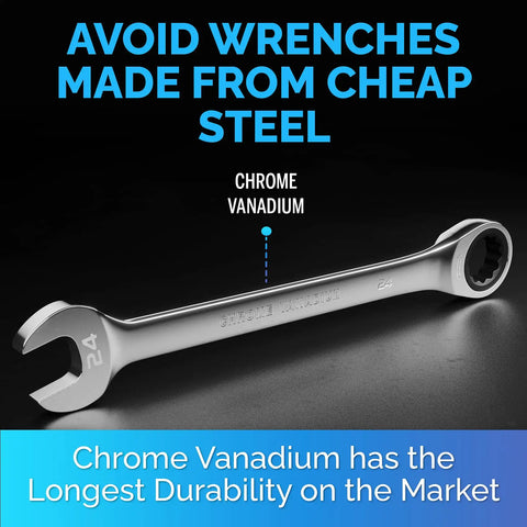 Ratcheting Wrench Set With Slim Profile 24 Mm Chrome Vanadium Steel Built To Last For Auto Repair Tool For Mechanical Work