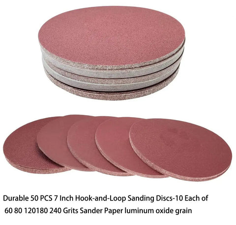 50 Pack 7 Inch Sanding Discs Set With Grits 60 80 120 180 240 For Random Orbit Sanders Hook And Loop Aluminum Oxide Paper