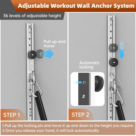Adjustable Resistance Band Wall Mount System Heavy Duty Steel Anchor Kit For Home Gym showing height adjustment mechanism.