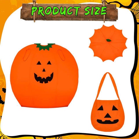 12 Ft Skeleton Costume Accessories Set With Pumpkin Hat Pumpkin Shaped Clothes And Handheld Fabric Basket illustrated