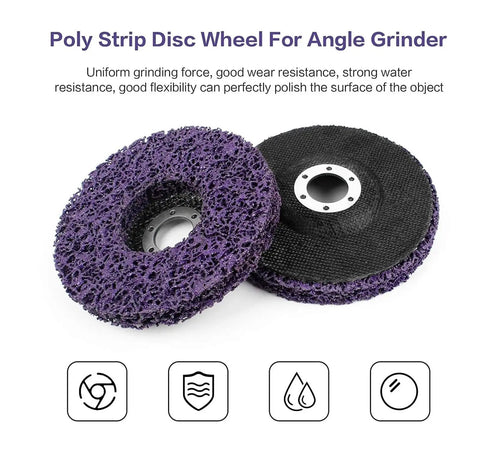Poly Strip Grinding Disc For Angle Grinders 100 115 125mm Rust Removal And Surface Polishing One Piece Pack shown in purple