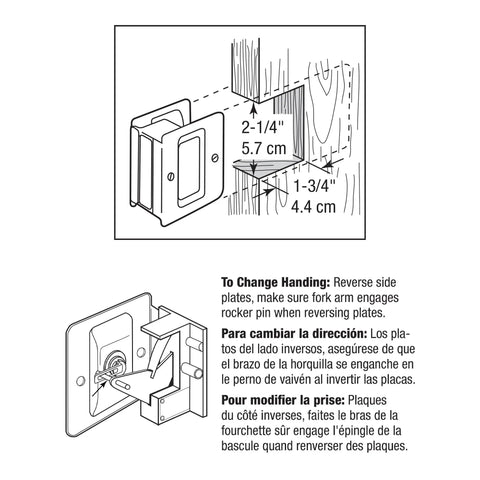 Diagram showing installation for Pocket Door Privacy Lock With Pull Brass Finish, Quick Replacement For Old Or Damaged Pocket Doors.