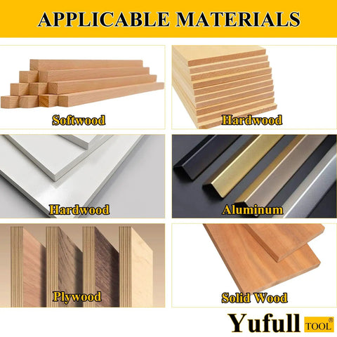 Range of materials including softwood, hardwood, aluminum, and plywood suitable for Carbide Tipped 82 Degree Countersink Drill Bit Set.