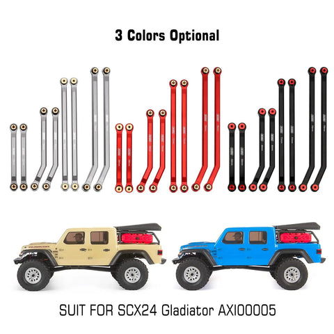 High Clearance Front 4 Link Set For SCX24 Gladiator And Dodge Power Wagon 1/24 RC Crawler Aluminum Black 8 Piece Beefed Up Upgrade Kit Eliminates Axle Wrap Axle Steering Driveshaft Rub By Moving Links Away, black 4-link rods for SCX24 Gladiator
